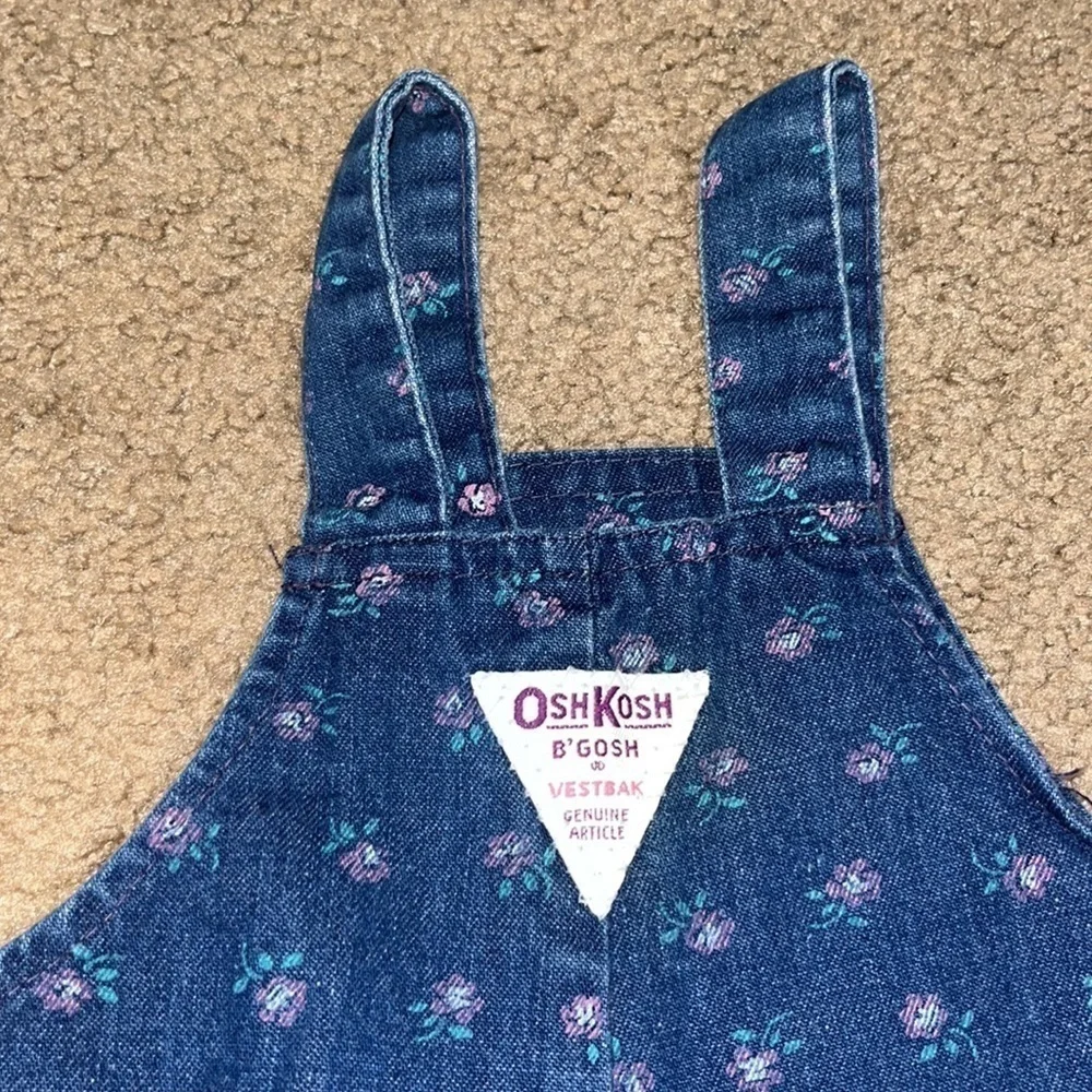 OshKosh B’Gosh Vintage VTG Union USA Vestbak Overalls Bubble Romper Floral‎ 12M
